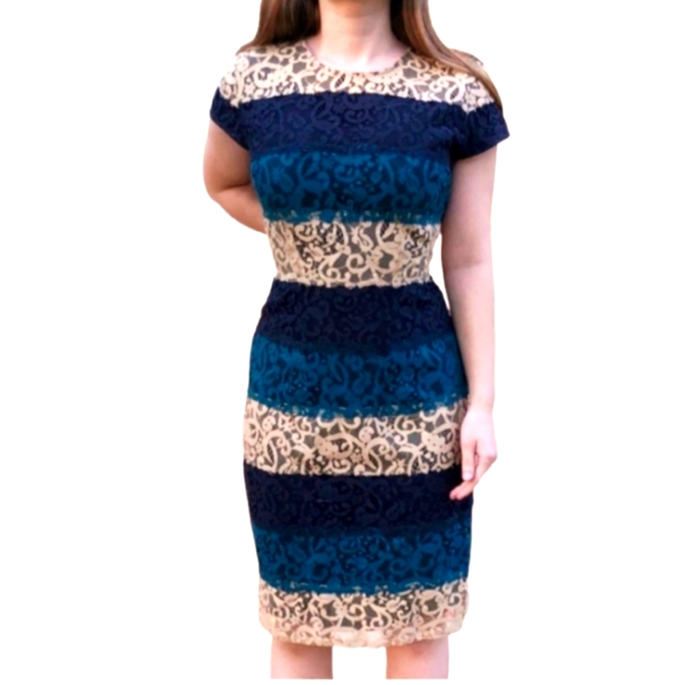 🦜 2/$10 Ann Taylor Lace Stripe Multicolor Dress. Sz.4. - Picture 3 of 11